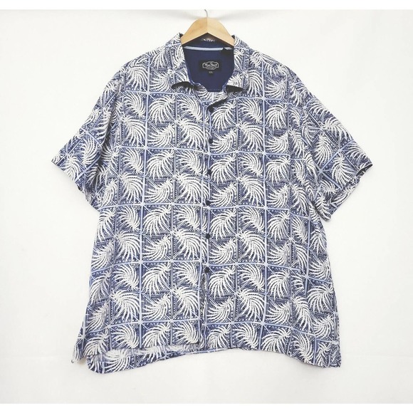 Nat Nast Mens Shirt XXL‎ Hawaiian Fern Short Sleeve Button Up Floral Blue Silk